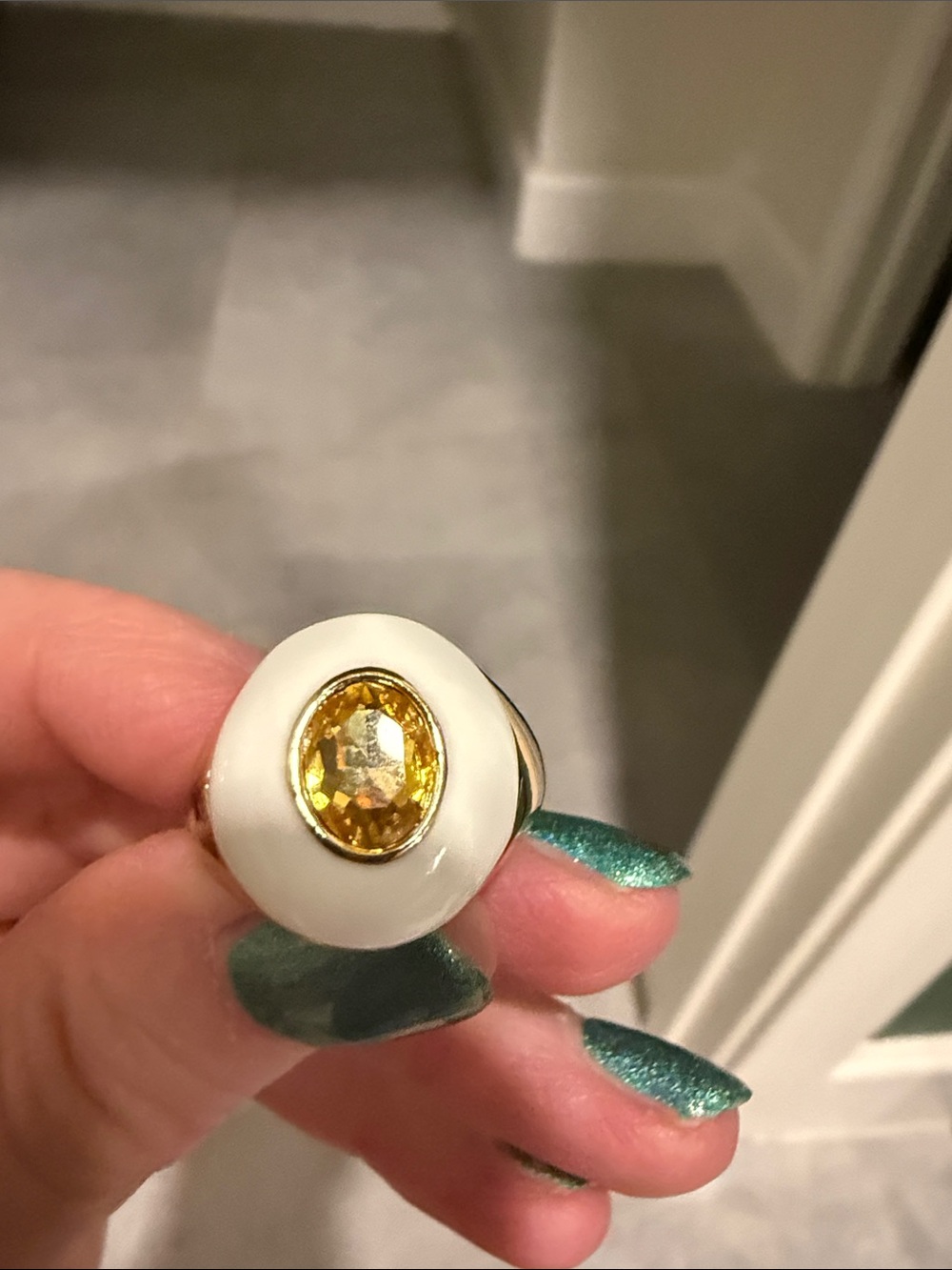 Park Lane White Enamel Ring with Yellow Gemstone